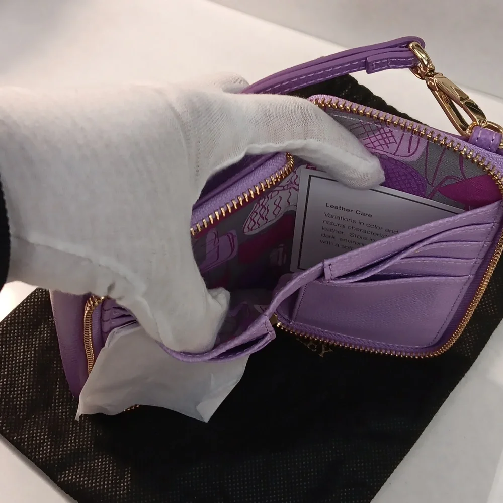 Vera Bradley Lilac Pebble Leather Smartphone Wristlet+Dust Bag Gold -Tone NWOT